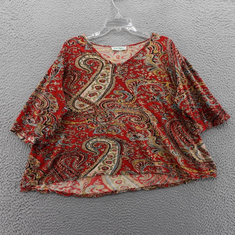 Ulla Popken Paisley Print Tunic Blouse Top Size 24* Red Womens Boho 3/4 Sleeve